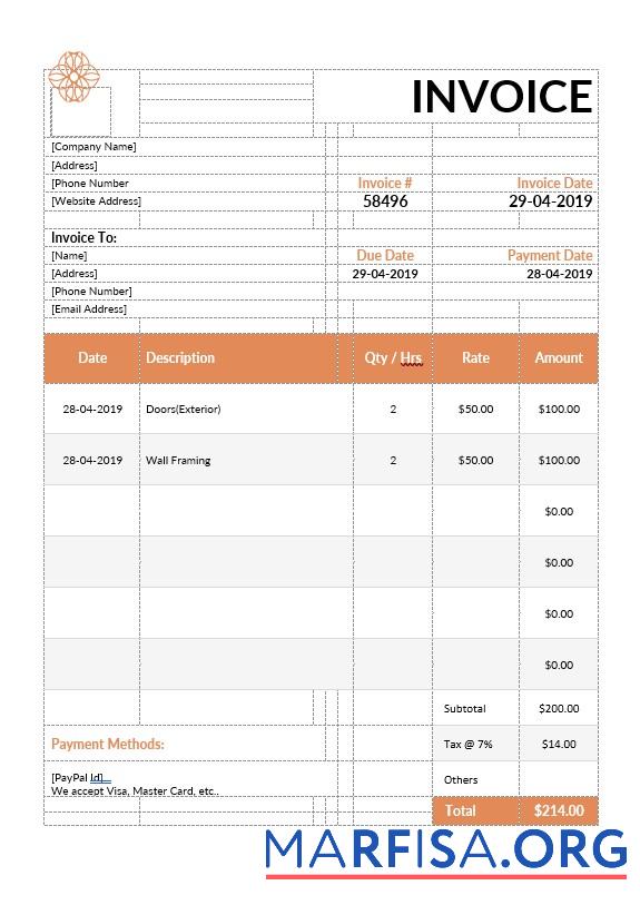 Blank Exterior Design Invoice Template
